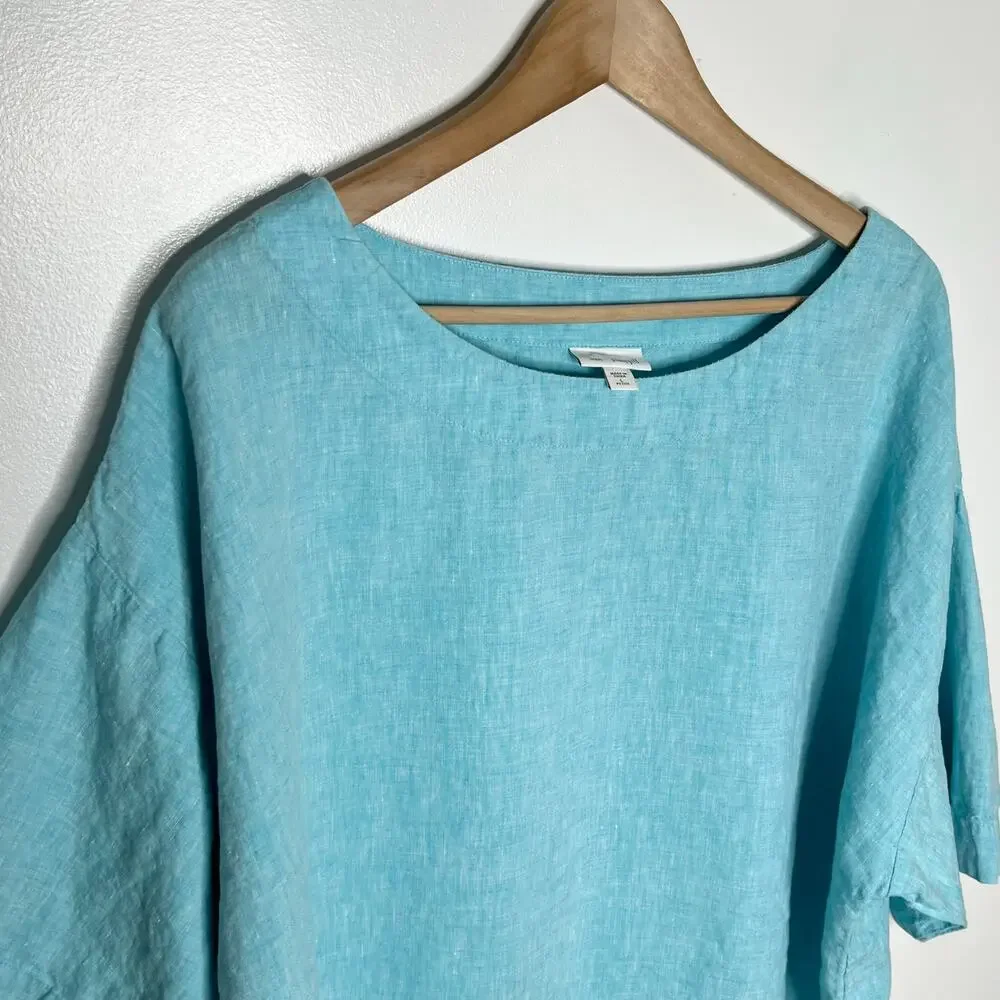 J. Jill Pure Jill Linen Top Womens LP Blue Boxy Oversized Natural Lagenlook - Picture 4 of 9